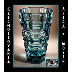 ART DECO AQUA BLUE CUT CRYSTAL VASE MOSER #2081850