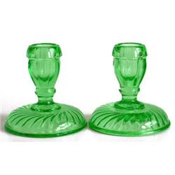 Green Depression Glass Swirl Candlesticks #2081891