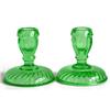 Image 1 : Green Depression Glass Swirl Candlesticks #2081891