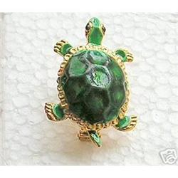 Malachite Enamel Goldtone Turtle Pin #2081964