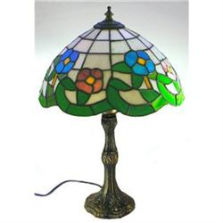 Floral Stained Glass & Brass Table Lamp #2081965