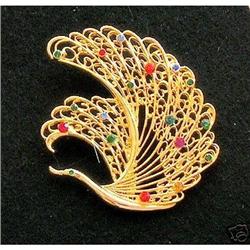 Swan Brooch  Goldtone Rhinestone Pin #2081989