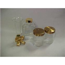 Set 3 Vintage Clear Glass and Gold Trim Dresser#2082095