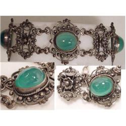 Antique fancy STERLING Chrysoprase Bracelet #2093314