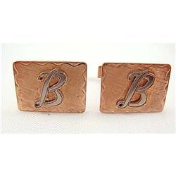 50's WESTERN 14K Gold "B" Cufflinks CUFF Links #2111025