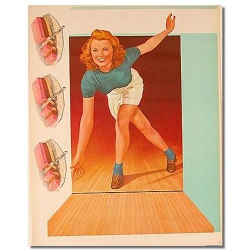 PINUP GIRL BOWLING POSTER SIGN vintage ice 2091214