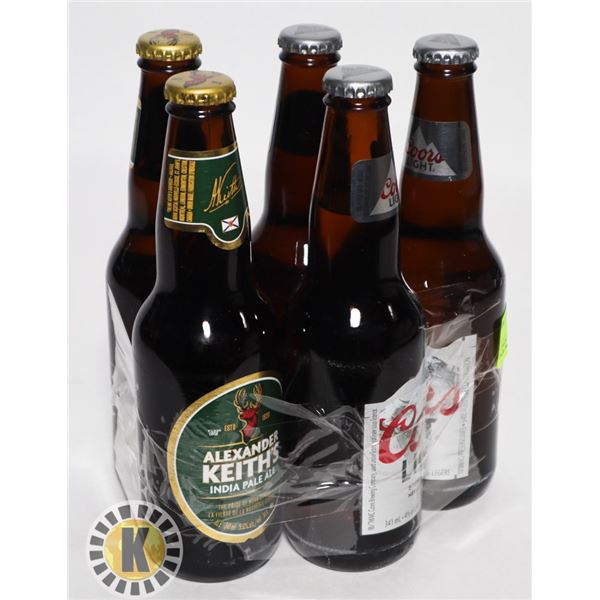 5 PACK BEER.  ASSORTED BRANDS. 4% & 5%ALC. 341ML