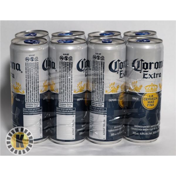 8 PACK CAN CORONA EXTRA.  355ML. 4.6% ALC.