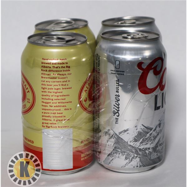 2 COORS LIGHT& 2 AGD BEER. 355ML 4& 5%ALC.