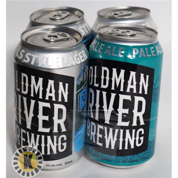 4 PACK ASSORTED OLDMAN RIVER. 355ML. 5-6%ALC.