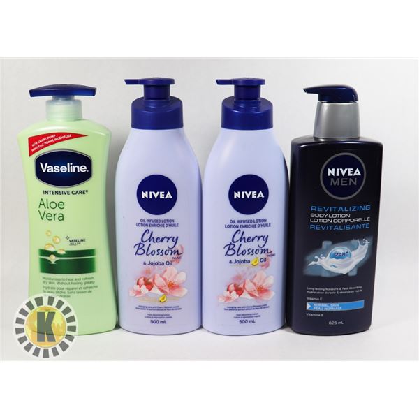 BAG OF ASSORTED NIVEA AND VASELINE BODY LOTION