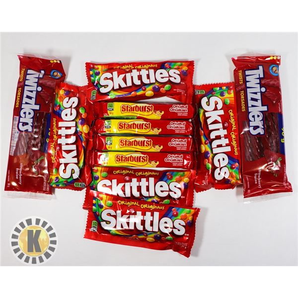 BAG OF ASSORTED CANDY INCLUDES SKITTLES &TWIZZLERS