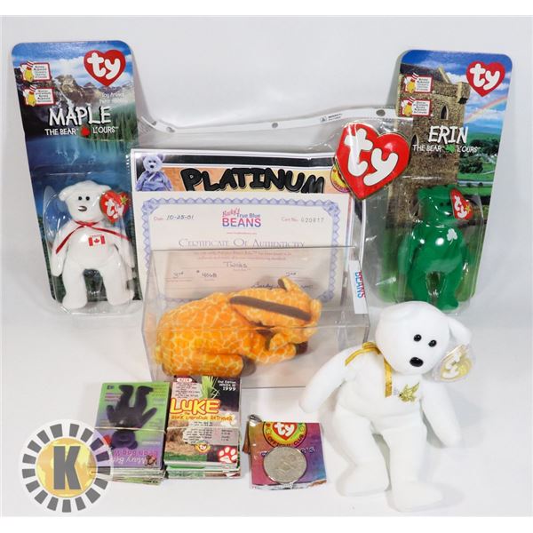 13)  COLLECTION OF 4 NEW BEANIE BABIES AND 100