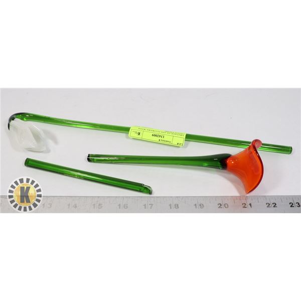 VINTAGE GLASS FLOWERS WITH GREEN STEMS