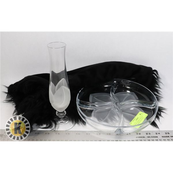 VINTAGE DURAND CHRYSTAL - VASE & SERVING PLATTER