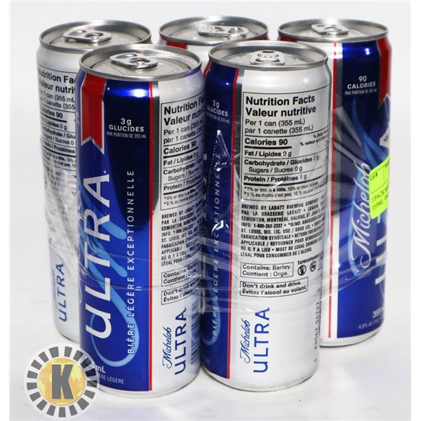 5 PACK MICHELOB ULTRA 90 CAL. 355ML. 4%ALC.