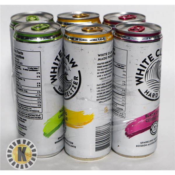 6 PACK WHITE CLAW. ASSORTED FLAVORS 5% ALC.  355ML