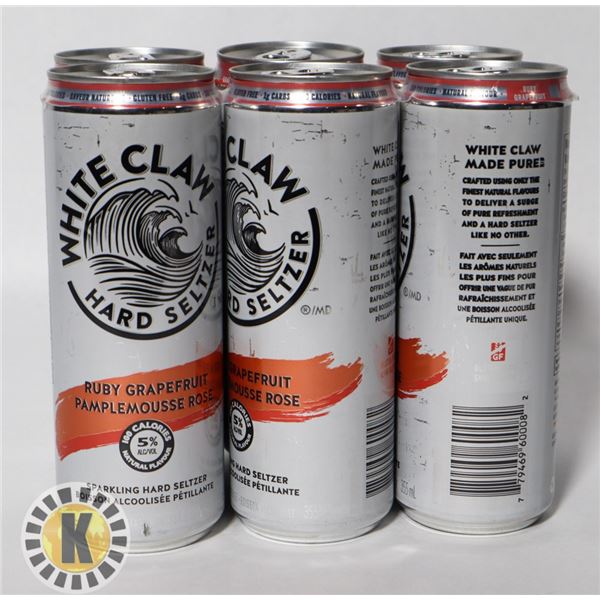 6 PACK WHITE CLAW. RUBY GRAPEFRUIT 5% ALC.  355ML