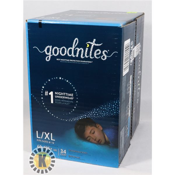 CASE OF GOODNITES NIGHT TIME UNDERWEAR SIZE L/XL