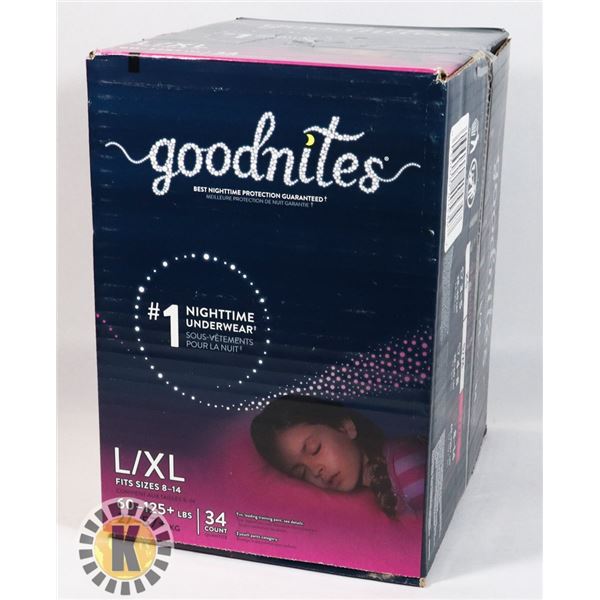 CASE OF GOODNITES NIGHT TIME UNDERWEAR SIZE L/XL