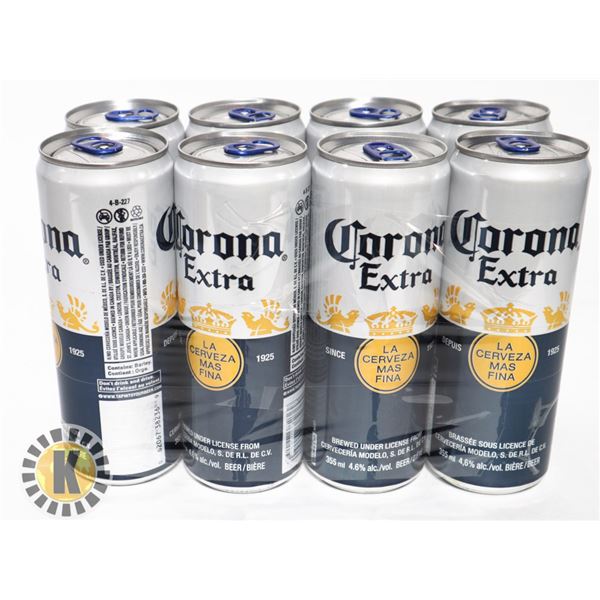 8 PACK CAN CORONA EXTRA.  355ML. 4.6% ALC.