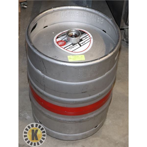 EMPTY BEER KEG- 50L MED HAT BREW 4.4%ALC.