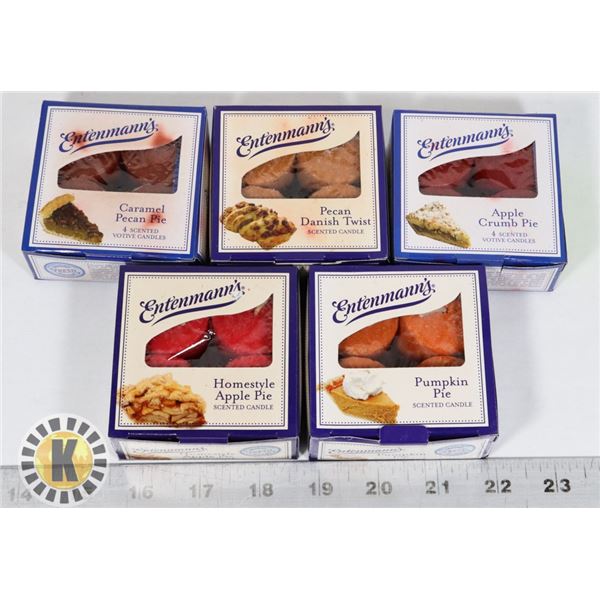 FIVE NEW BOXES OF 4 SCENTED CANDLES