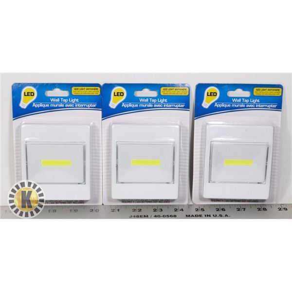 THREE NEW LED WALL TAP LIGHTS (MOUNT ANYWHERE)