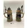 Image 2 : 2 x 7 Inch Tall Vintage Lidded German Beer Steins in Excellent Condition