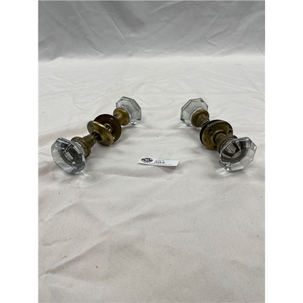 Antique Glass and Brass Door Knob Set - 2