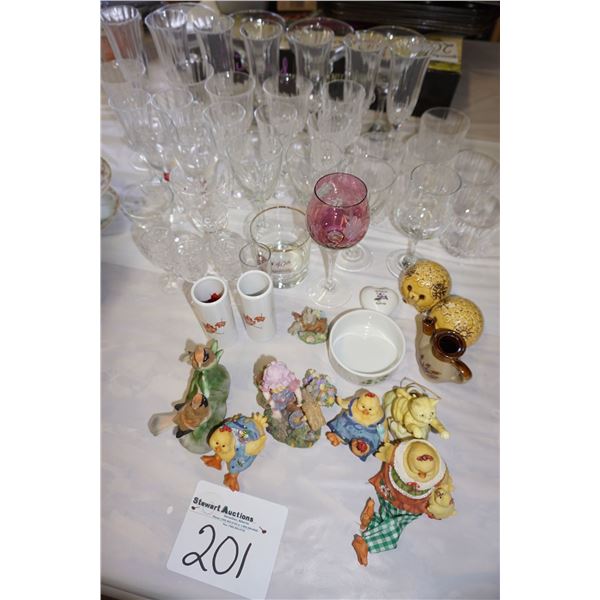 Glassware and ornaments.