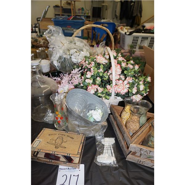 Silk Flowers, Vases, Jug(cracked).