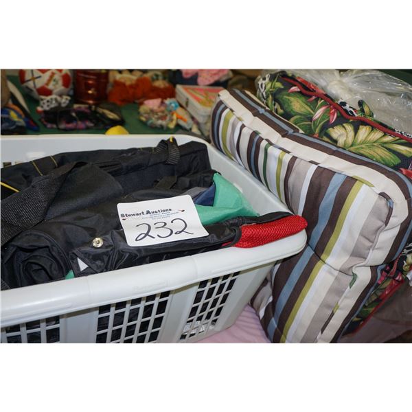 Cushions and Tub of Bags.