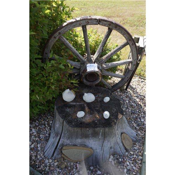 Stump, Wagon Wheel, Birds.