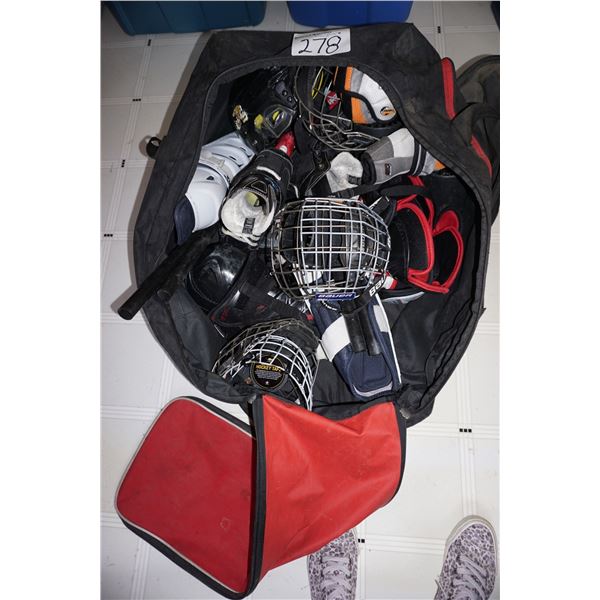 Hockey Equipment in Bag, Shields, Pads, Skates are 8.5