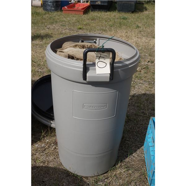Rubbermaid Garbage Can with sacking contents.