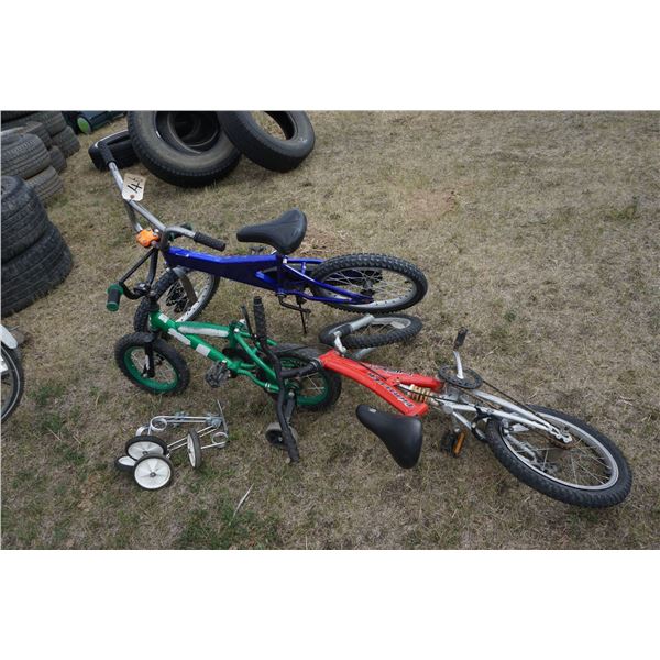 3 Kids Bikes and Training Wheels.