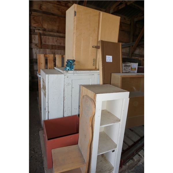 Bedhead, Cabinet, Chair, Box (2 pics)
