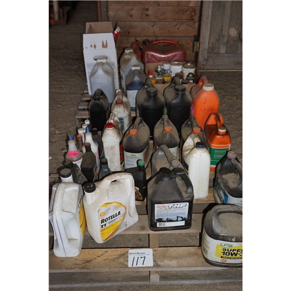 Pallets with oil etc and Fuel Jugs