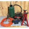 Image 1 : JOB LOT - MOTOMASTER AUTO & MANUAL BATTERY CHARGER, SAFETY STANDS, SPRAYER, EXT CORD, 3 INCH VICE