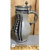 Image 1 : LARGE PAINTED CERAMIC PITCHER W/ PEWTER LID - 12 INCHES TALL