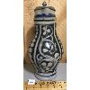 Image 2 : LARGE PAINTED CERAMIC PITCHER W/ PEWTER LID - 12 INCHES TALL