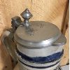Image 3 : LARGE PAINTED CERAMIC PITCHER W/ PEWTER LID - 12 INCHES TALL