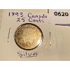 Image 1 : 1893 CND SILVER 25 CENT COIN 