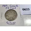 Image 1 : 1909 CND SILVER 25 CENT COIN 