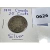 Image 1 : 1901 CND SILVER 25 CENT COIN 