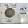 Image 1 : 1901 CND SILVER 25 CENT COIN 