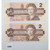 Image 1 : LOT OF 2 - 1986 CDN TWO DOLLAR BILLS - THIESSEN/CROW