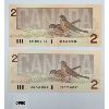 Image 2 : LOT OF 2 - 1986 CDN TWO DOLLAR BILLS - THIESSEN/CROW