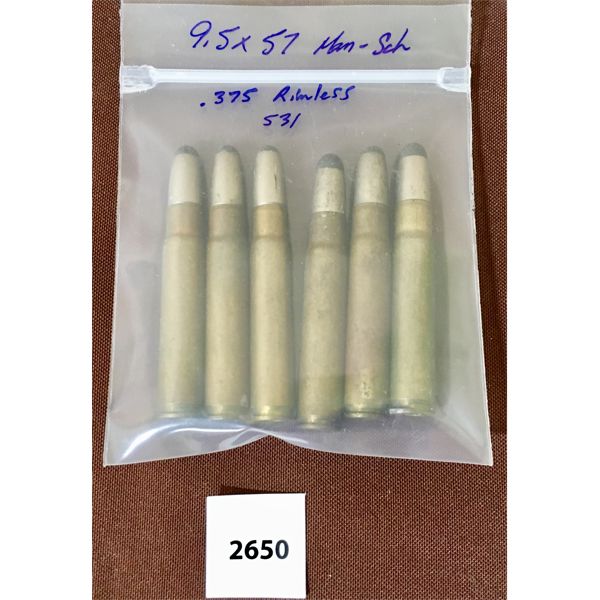 AMMO: 6X 9.5X56 MAN-SCH (375 RIMLESS)